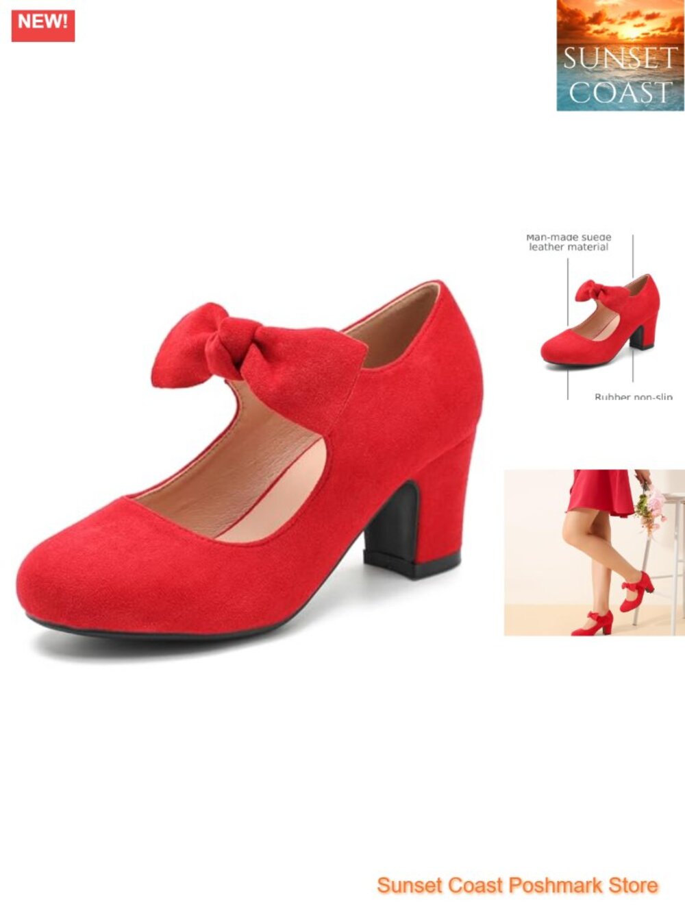Mary Jane Low Block Heel Pumps Bow Round Toe Ankle Strap Dress Shoes